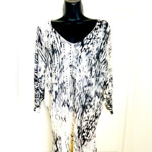 Calvin Klein Black and White Tie-Dye Dress Black Rhinestone Ruched Size M